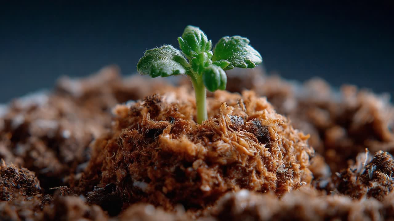 A Resilient Seedling Breaks Through the Soil: The Inspiring Journey of Plant Growth from Seed to New Life in a Nurturing Environment
