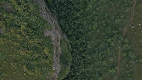 Von-Oben-Nach-Unten-Von-Steilen-Senkrechten-Felsen-Mit-Grüner-Vegetation-Im-Tal-Darunter