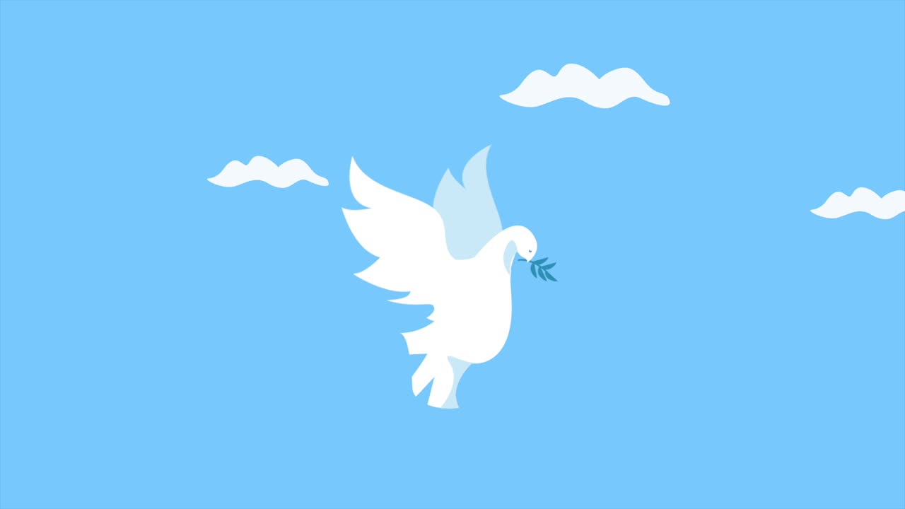la paloma de la paz con la animación de la rama de olivo
