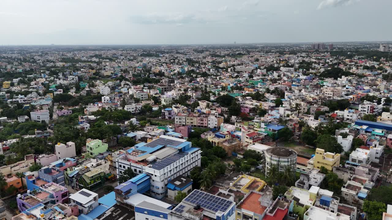 Sweeping Chennai skyline footage highlighting luxury residential skyscrapers and a master-planned township. Perfect for Indian real estate investment and development themes