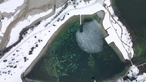 ice frozen lake from above