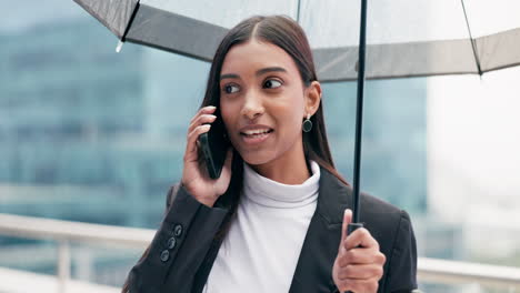 Phone-call,-communication-and-woman-with-umbrella
