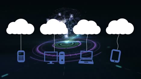 animación de nubes con iconos sobre el globo