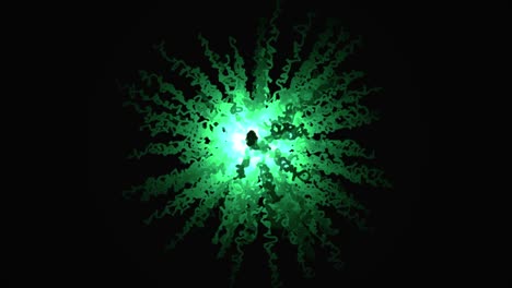 abstracte animatie van groene zigzaglijnen, die zich van het midden op een zwarte achtergrond bewegen. futuristische abstractie