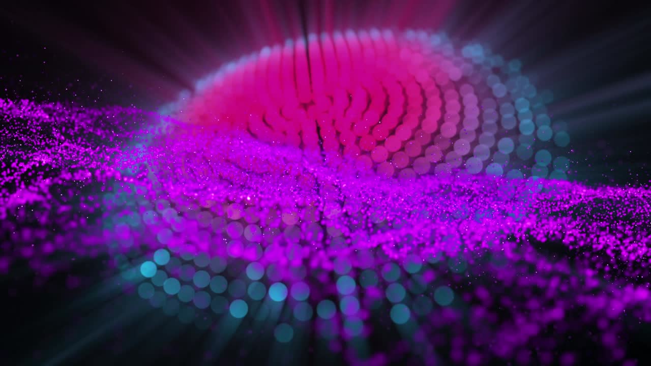 Animazione di punti viola su punti luminosi su sfondo nero.