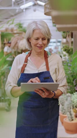 woman with tablet in greenhouse