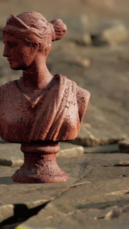 a close-up of an ancient female bust statue