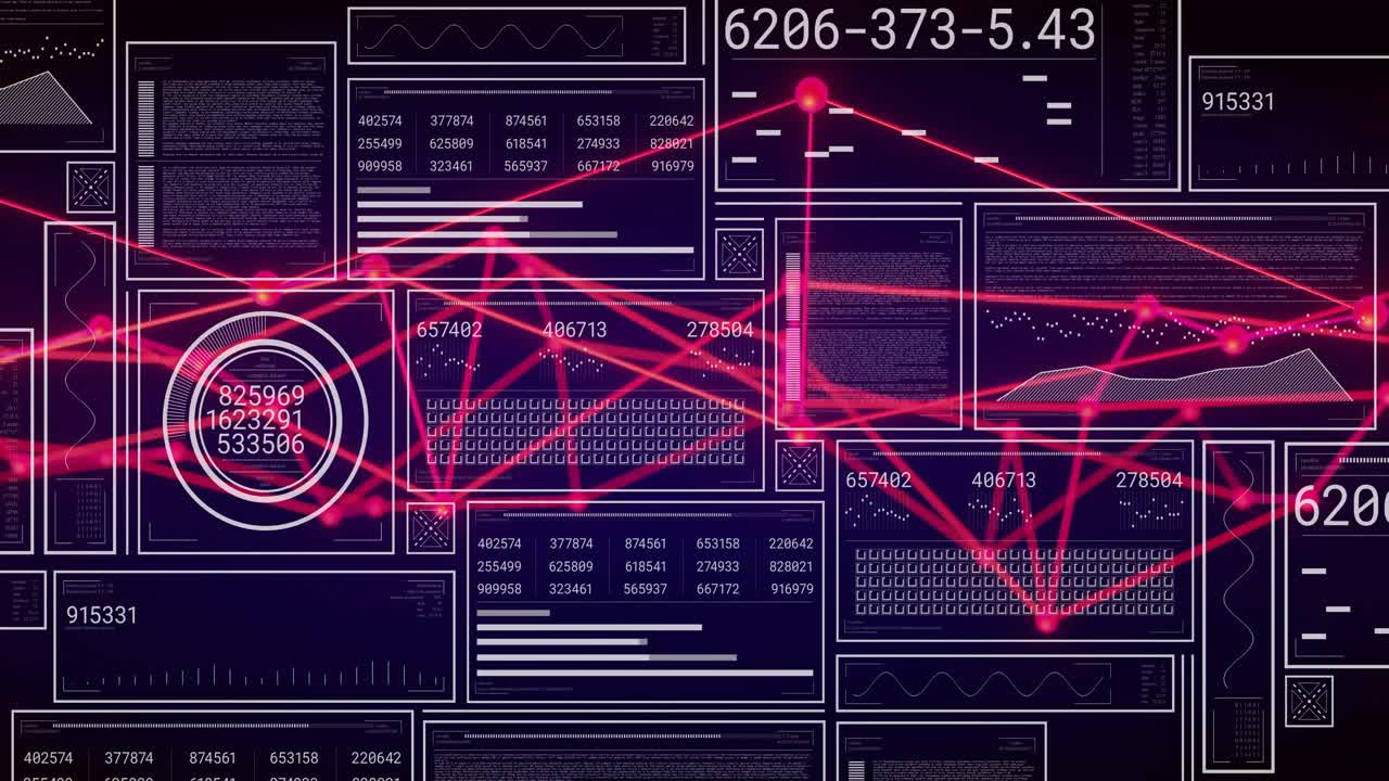 Grid appearing, network emerging and codes updating with widget pulsing for data visualization