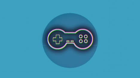 Animation-of-glitch-effect-over-video-game-controller-icon-against-blue-background