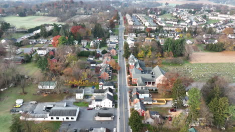 Descending-aerial-of-rural-town-in-USA