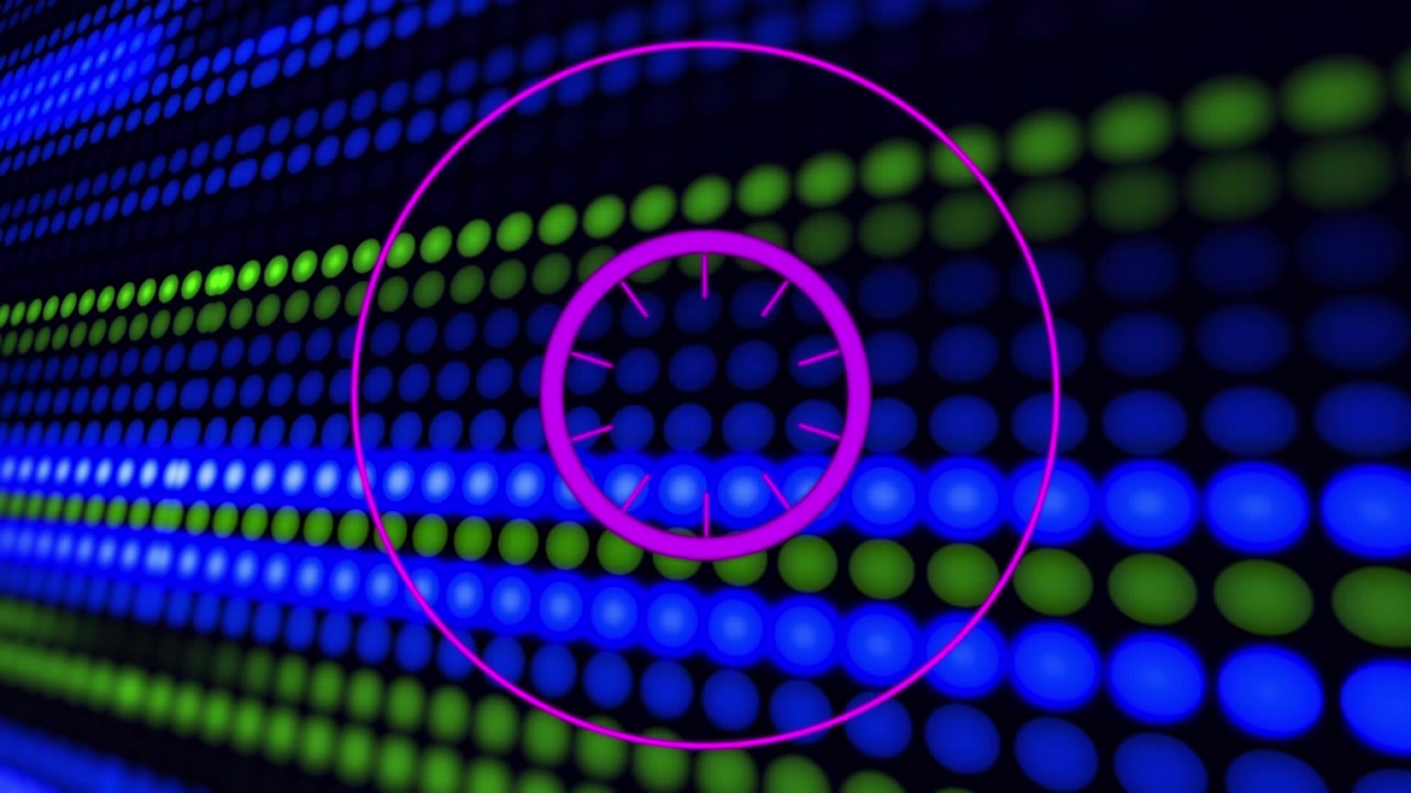 Animazione di uno scanner rosa in elaborazione su luci blu e verdi brillanti di un server informatico.