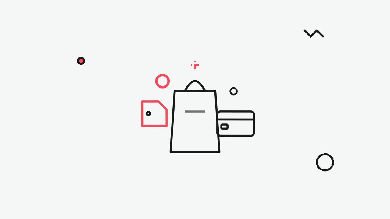Animated Shopping Bag and Credit Card Icon on White Background