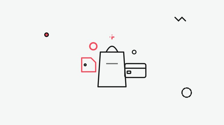 Animated Shopping Bag and Credit Card Icon on White Background