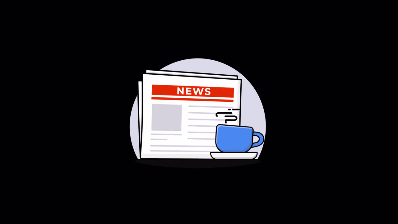 Animated Illustration of Newspaper and Coffee Cup with Steam
