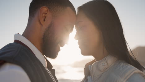 forehead, beach and couple with love