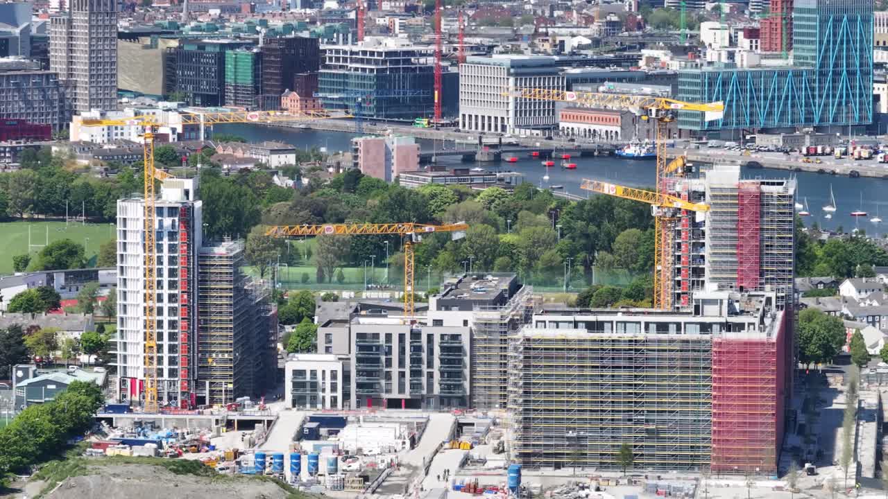 Aerial close up of apartments beeing build in Dublin city, housing crises in Ireland. Development
