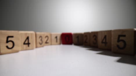 numerical sequence with a central red zero on wooden blocks