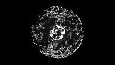 abstract sphere on a black background with digital dots, lines and figures. black and white plexus