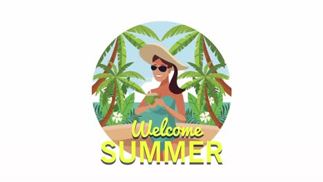 letras de bienvenida de verano con la joven