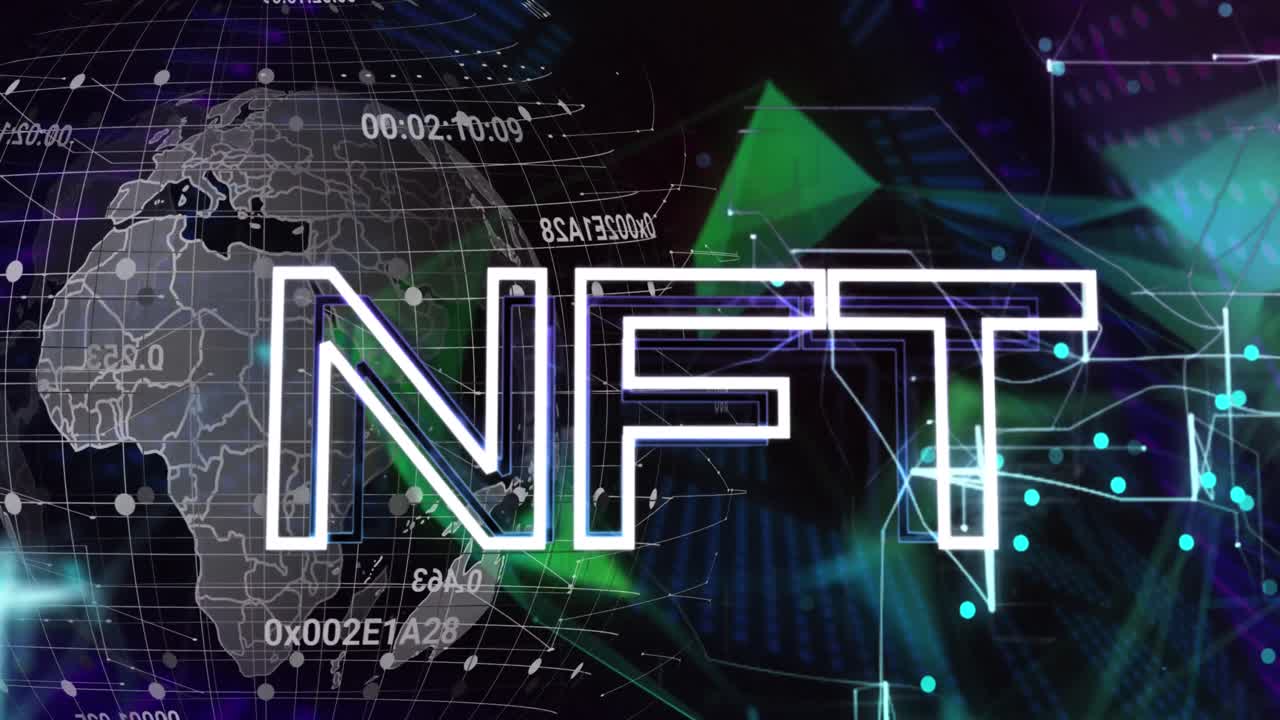 animación del texto nft sobre el globo sobre fondo negro