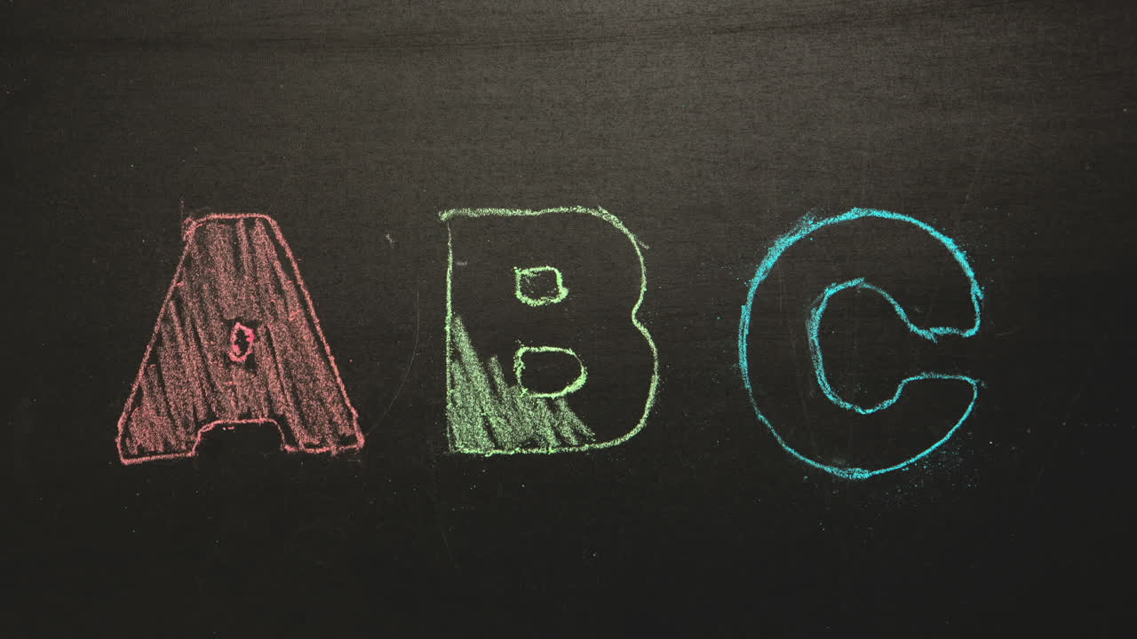 Abc appearing drawn on blackboard with chalk