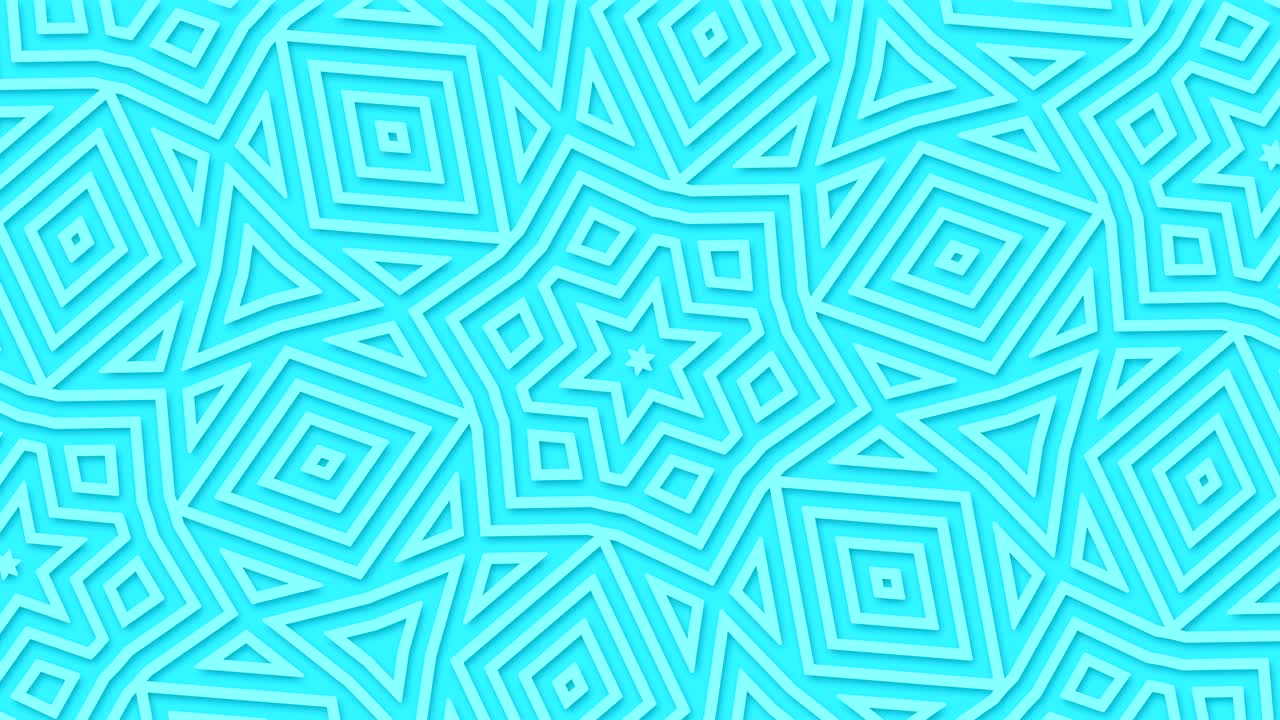 Brightly turquoise geometric background. Abstract shapes endlessly move.