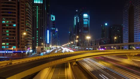 dubai night illumination main city traffic road bridge view 4k time lapse united arab emirates