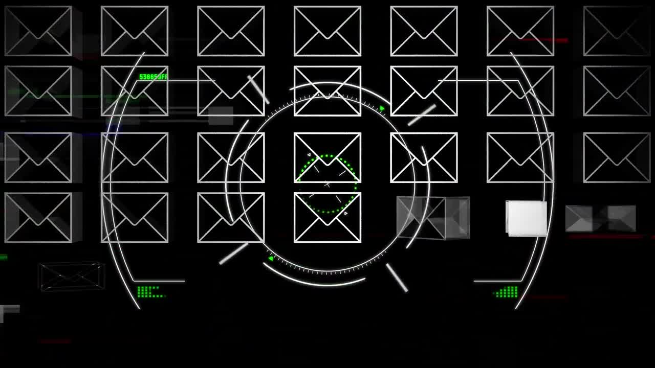 봉투 이메일 아이콘의 애니메이션, 범위 스캔 및 데이터 처리
