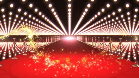 Animation-of-yellow-firework-over-red-carpet-venue-with-paparazzi-flashbulbs
