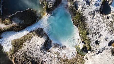 Drone-Pulling-Up-Away-From-Blue-Boiling-Geyser-in-Mammoth-Lakes-California