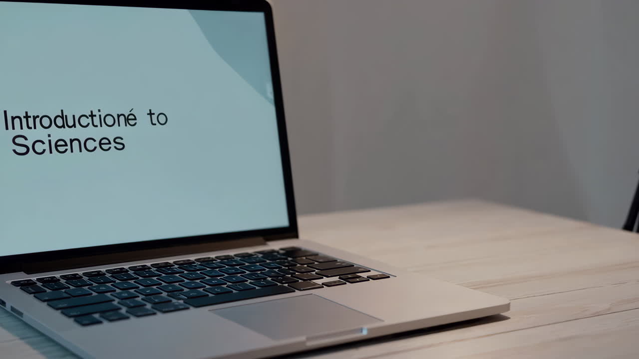 Laptop displaying an introduction to sciences presentation