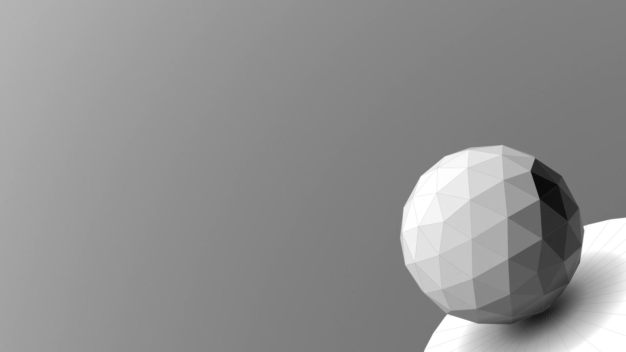 Perfect infinite loop of a white, faceted 3D sphere slowly rotating on a clean, neutral grey gradient. Floating dust particles create a calm, quiet, and elegant atmosphere for corporate, tech,