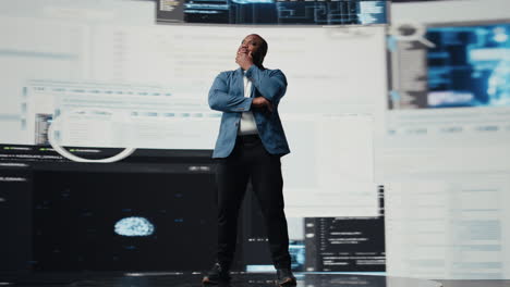 african american engineer analyzing programming language for automation