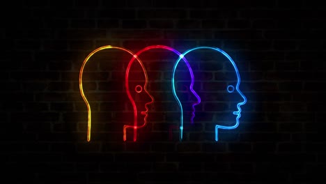 símbolo de puntuación social y comunicación de neón en la pared de ladrillo