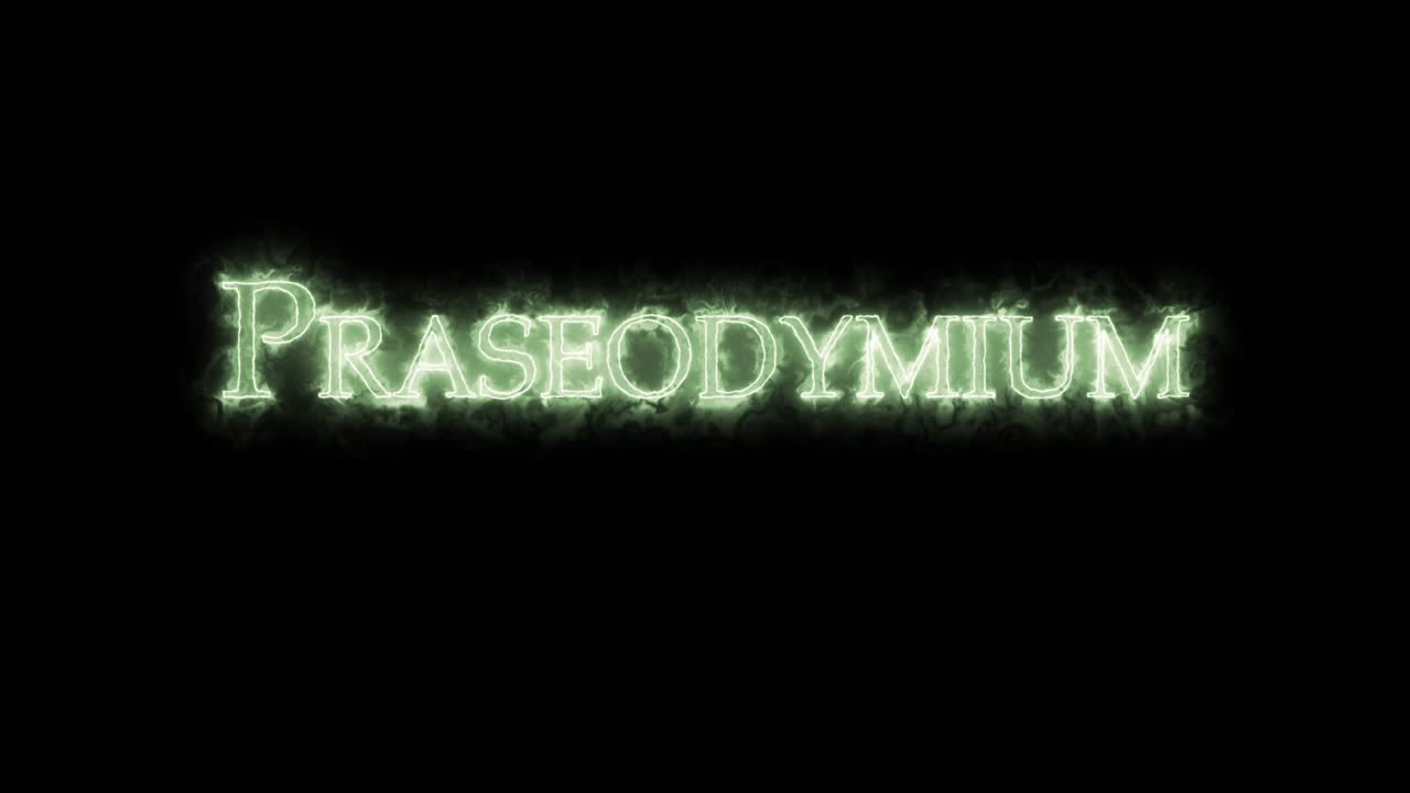 Praseodymium, chemical element, written with fire. Loop