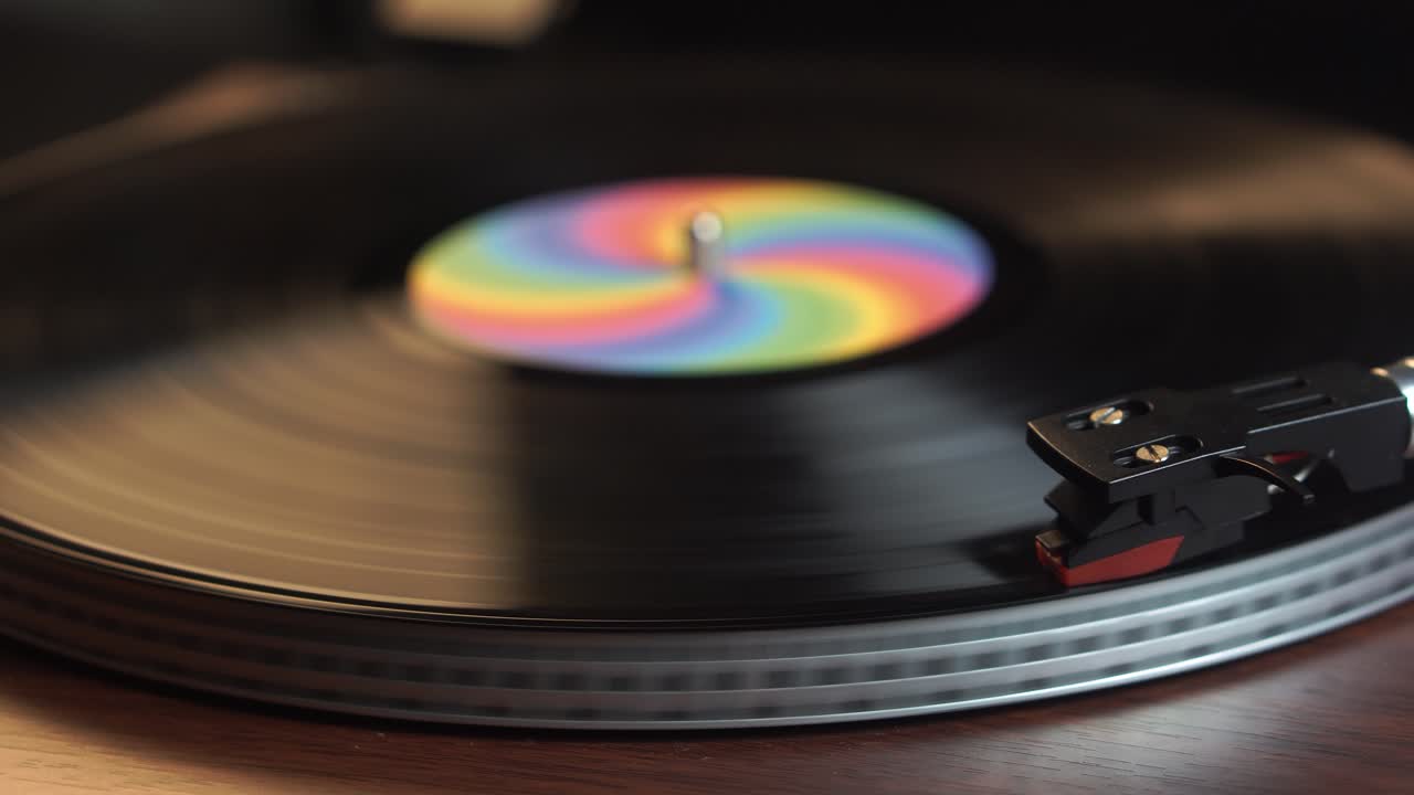 Starting Play of Vinyl Record, Placing Needle on Vintage Turntable, Close Up