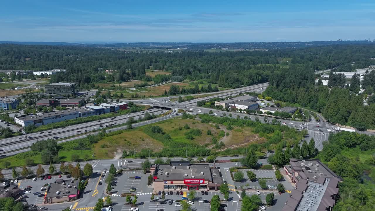 Hyperlapse View Of Traffic In Langley Township, British Columbia, Canada. - aerial shot