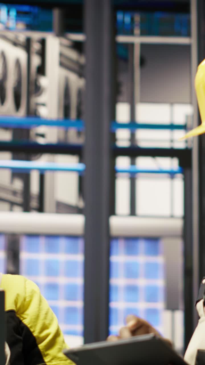 Vertical video Engineering team working together in industry 4.0 plant