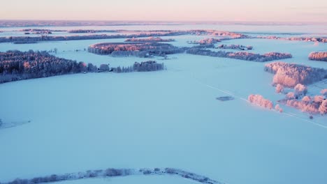 Paisaje-De-Campo-De-Invierno-Frío-Helado-En-La-Vista-Aérea-De-La-Luz-Del-Amanecer