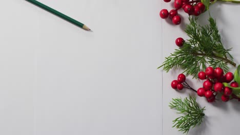 Vídeo-De-Adornos-Navideños-De-Frutos-Rojos-Con-Tarjeta-Blanca-Y-Espacio-Para-Copiar-Sobre-Fondo-Blanco.