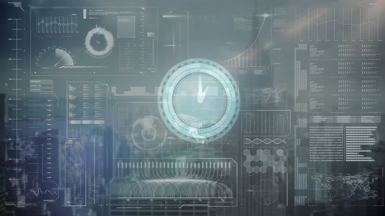 Animation of moving clock over diverse data