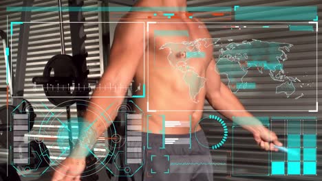 animación del procesamiento de datos y estadísticas sobre el ejercicio del hombre caucásico