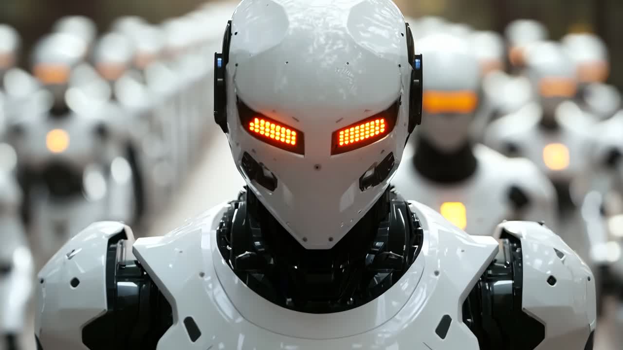 un gruppo di robot che camminano per una strada