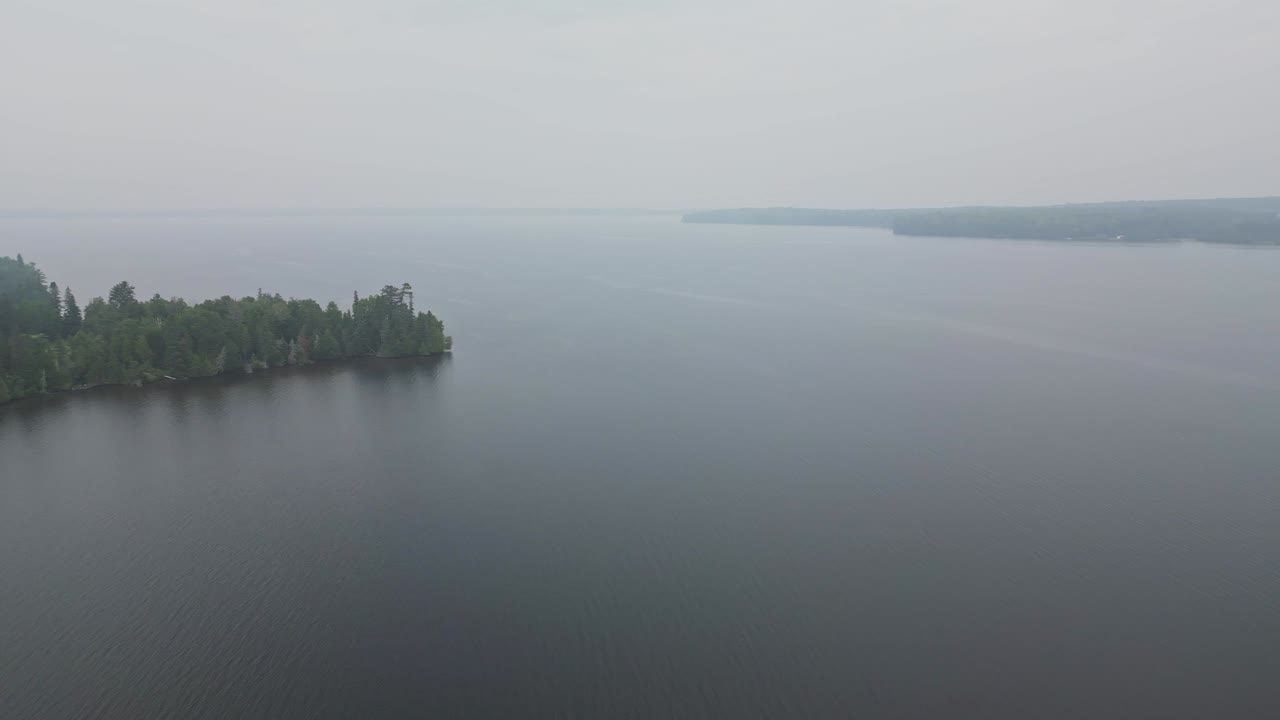 안개 가 가득 한 아침 에 울창 한 숲 과 함께 평화로운 바다