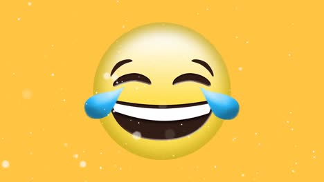 animación de manchas blancas de luz moviéndose llorando de alegría emoji sobre fondo amarillo