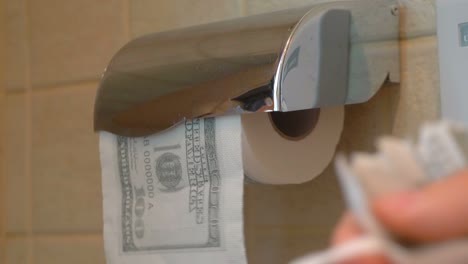 using dollar toilet paper in 4k slow motion 60fps