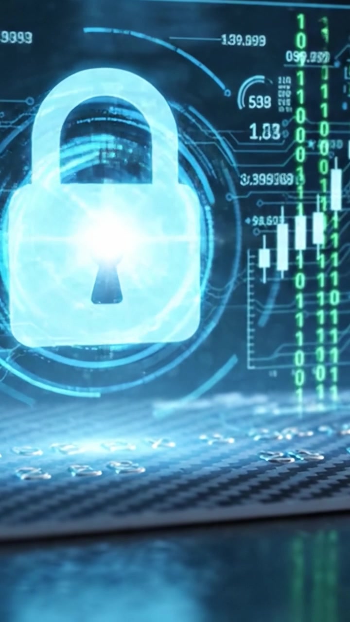An Exploration of Digital Security Featuring a Modern Card Design with Encrypted Data and a Sleek Lock Symbol Against a Technological Background.