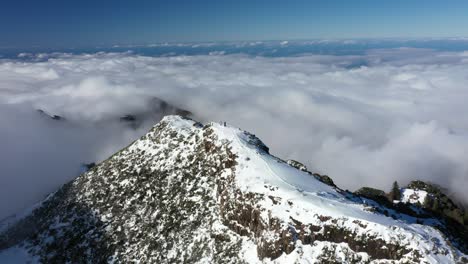 circling drone shot of the mountain pico ruivo in madeira