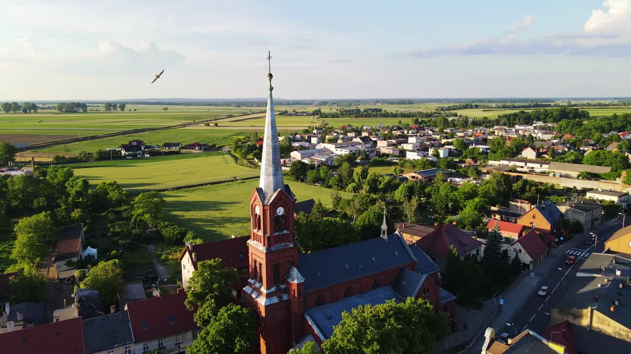 Historic red brick church, St. Michael the Archangel, Polish town of Czempiń