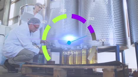 animación del velocímetro sobre los trabajadores de la refinería